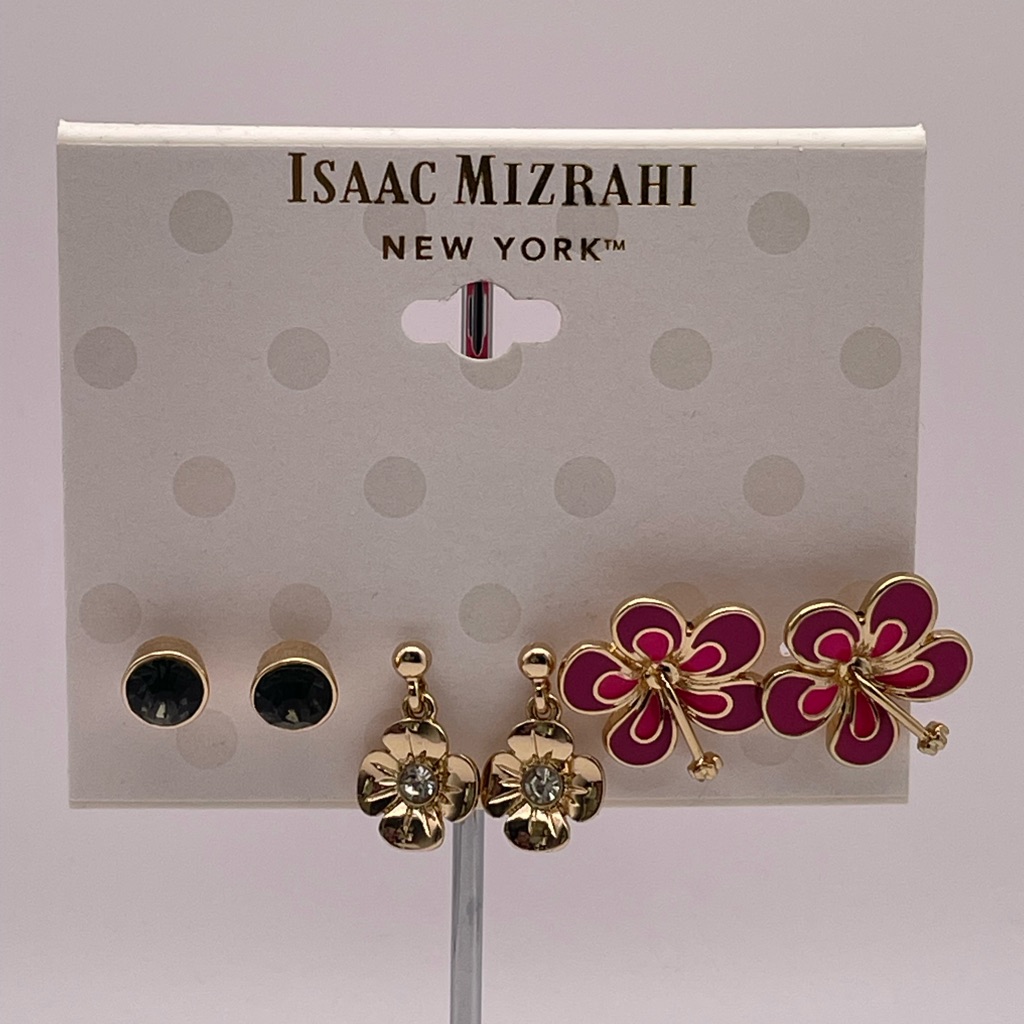 Isaac Mizrahi 3 Pair Pink And Gold Earring Set 10$